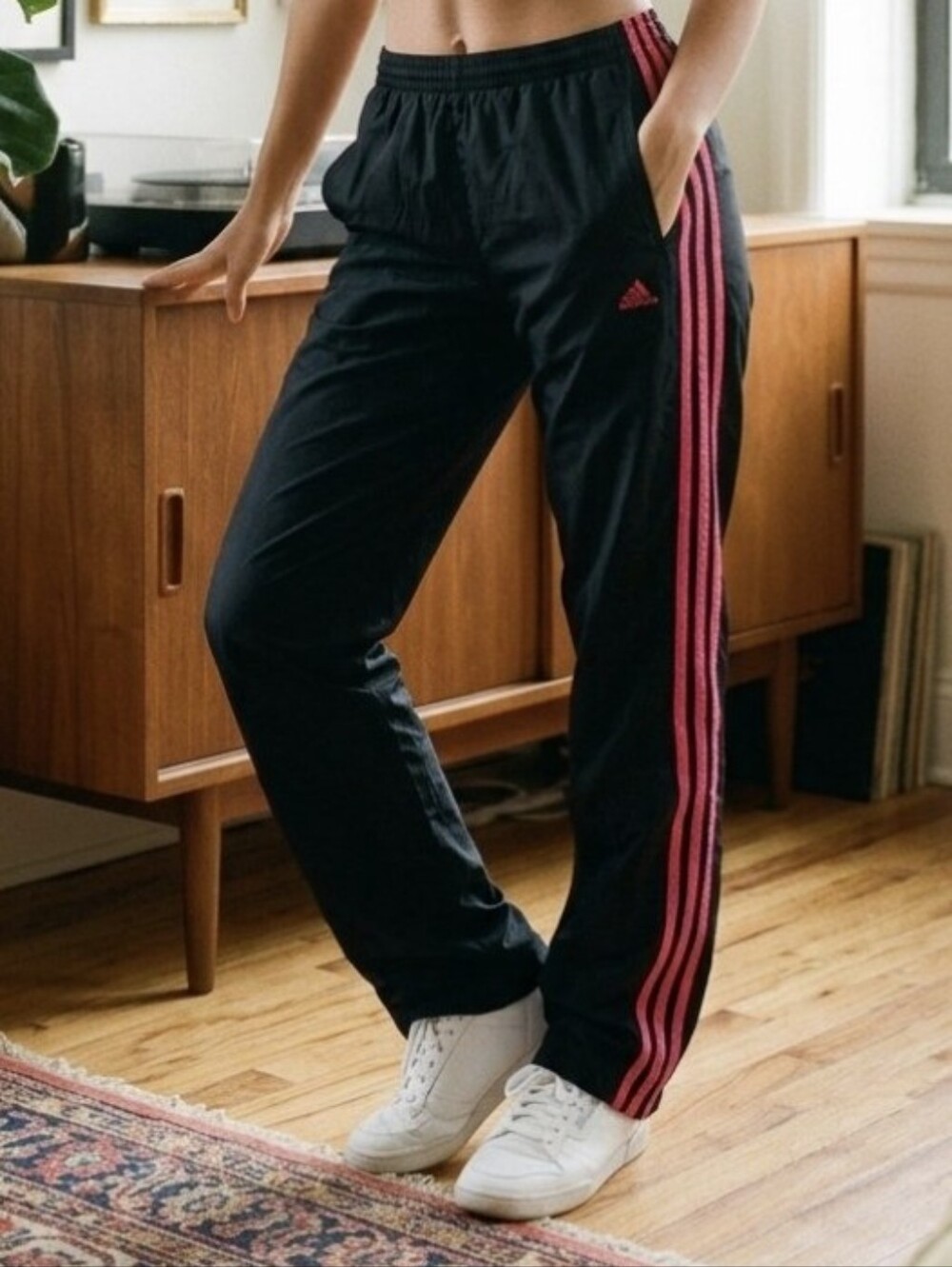 Vintage Y2K🩷🖤"Adidas" Black Track Pants with Pink Triple Stripes 🎀
